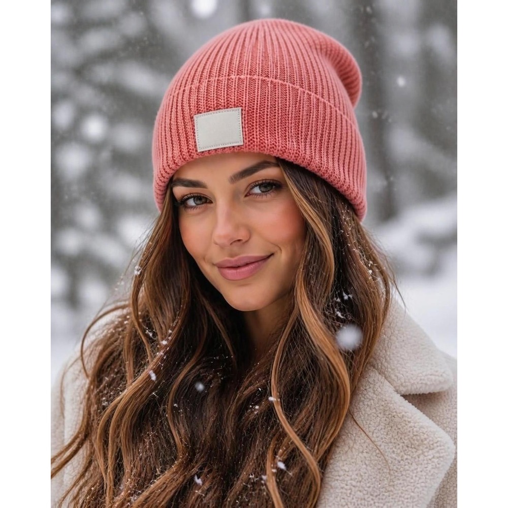 Love Your Melon Beanie Hat Coral Pink Made In USA Cotton Lycra Slouchy Ribbed